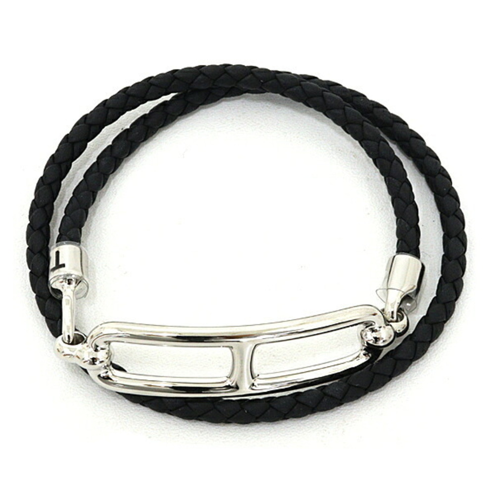 HERMES Silver Leather Charm Bracelet